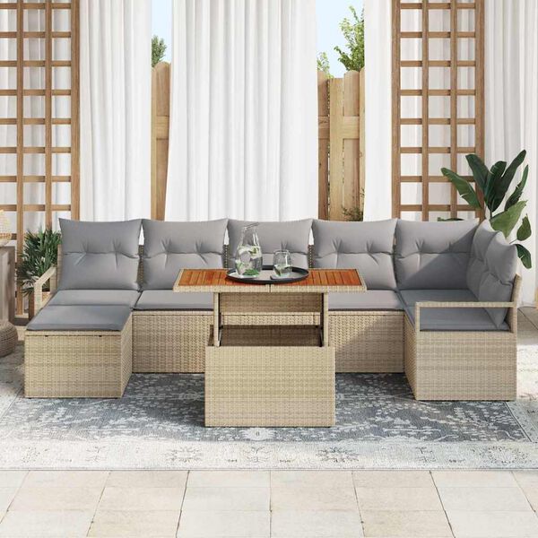 vidaXL Garten-Sofa-Set mit Speicher 8 pcs Beige Poly Rattan
