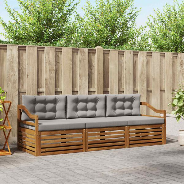 vidaXL Outdoor-Sofagarnitur mit Kissen 3 pcs Nat&uuml;rlich und Hellgrau