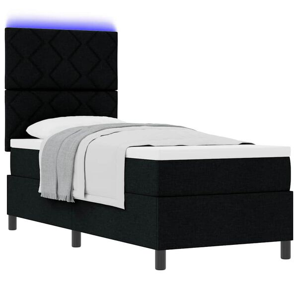 vidaXL Boxspringbett mit Matratze mit LED Schwarz 80 x 200 cm Stoff