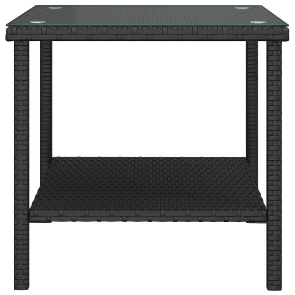 vidaXL Beistelltisch Schwarz 45x45x45 cm Poly Rattan und Hartglas