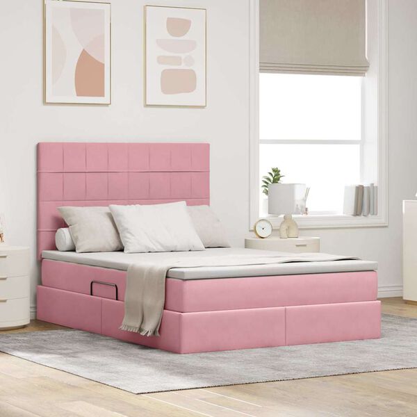 vidaXL Bett mit Stauraum und LED mit Matratze Rosa 140 x 200 cm Samt
