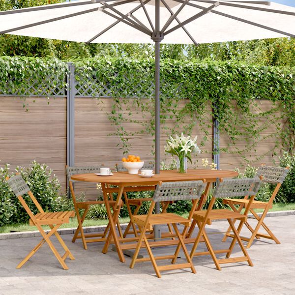 vidaXL Gartenst&uuml;hle 6 Stk. Klappbar Grau Poly Rattan & Massivholz