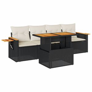 vidaXL 5tlg. Garten-Sofagarnitur mit Kissen Schwarz Poly Rattan Akazie
