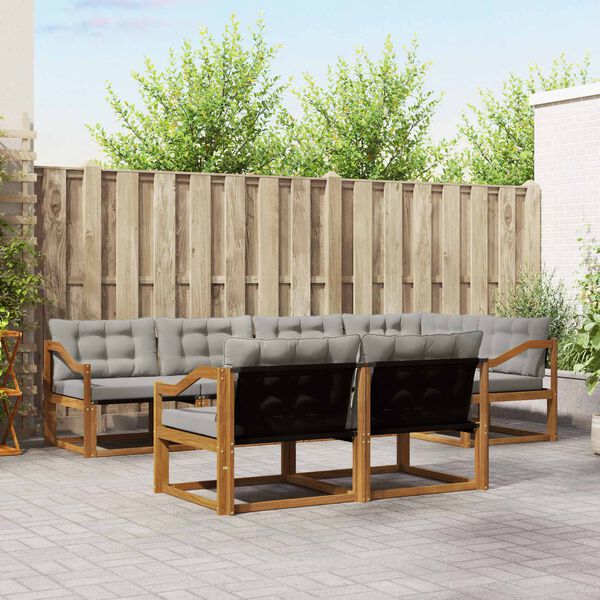 vidaXL Outdoor-Sofagarnitur mit Kissen 7 pcs Nat&uuml;rlich und Hellgrau