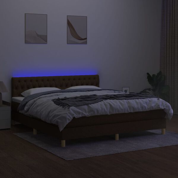 vidaXL Boxspringbett mit Matratze & LED Dunkelbraun 180x200 cm Stoff
