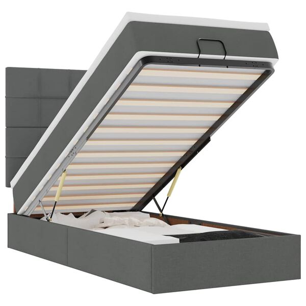 vidaXL Ottoman-Bett mit Matratze & LEDs Dunkelgrau 100x200 cm Stoff