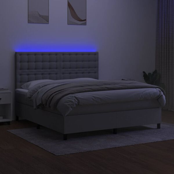 vidaXL Boxspringbett mit Matratze & LED Hellgrau 160x200 cm Stoff