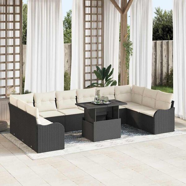 vidaXL Garten-Sofa-Set mit Kissen 11 pcs Schwarz Poly Rattan