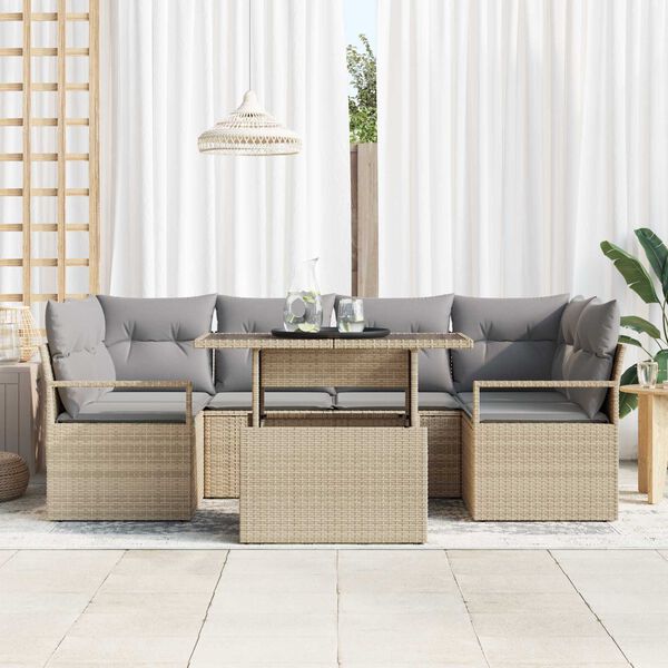 vidaXL Garten-Sofa-Set mit Speicher 7 pcs Beige Poly Rattan