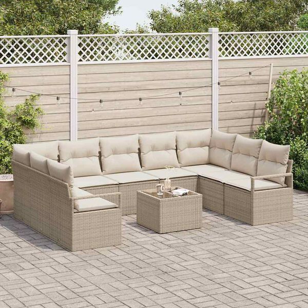 vidaXL Sofa Set mit Kissen 10 pcs Beige Poly Rattan