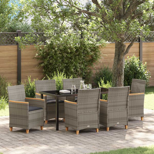 vidaXL Garten Essgruppe 7 pcs Grau Poly-Rattan