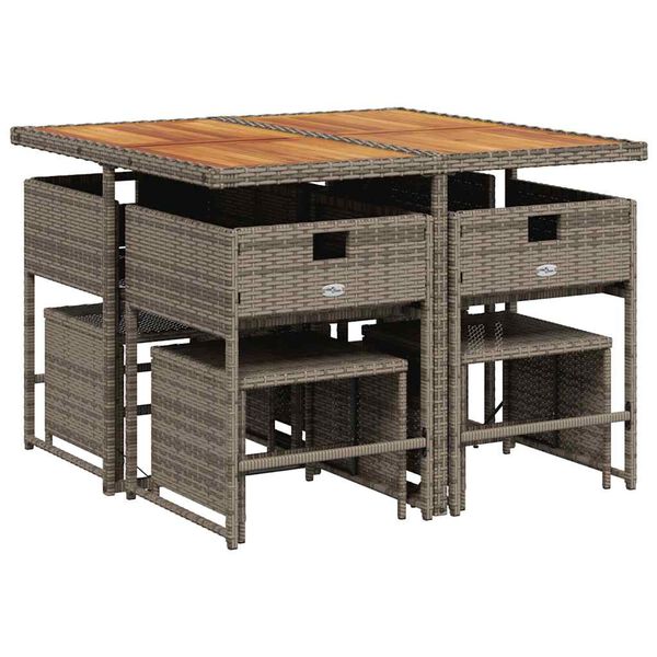 vidaXL 9-tlg. Garten-Essgruppe mit Kissen Grau Poly Rattan