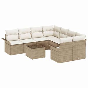 vidaXL Gartensofa-set mit Kissen 9 pcs Beige Poly-Rattan