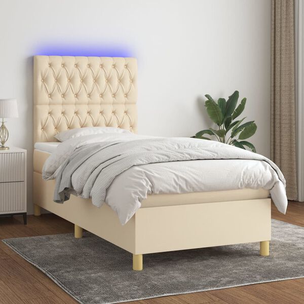 vidaXL Boxspringbett mit Matratze & LED Creme 90x200 cm Stoff