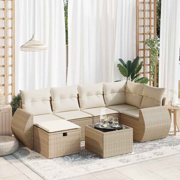 vidaXL 6-tlg. Garten-Sofagarnitur mit Kissen Beige Poly Rattan