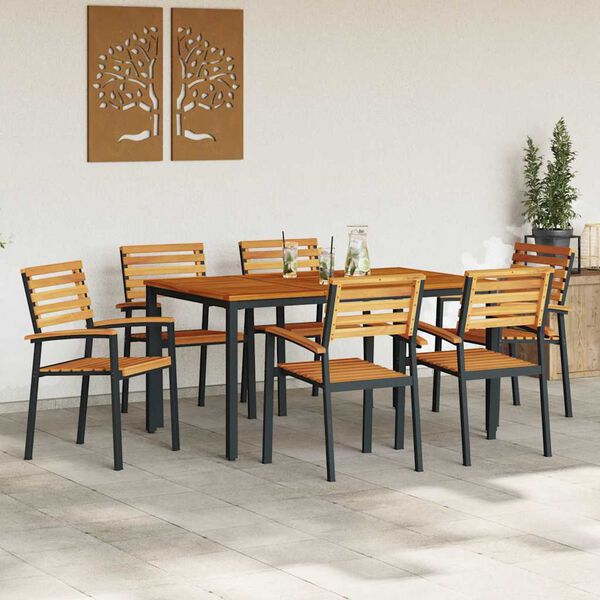 vidaXL Garten Essgruppe 7 pcs Schwarz Massivholz Akazie