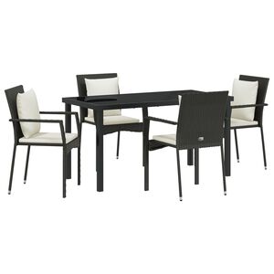 vidaXL Garten Essgruppe mit Kissen 5 pcs Schwarz Poly-Rattan