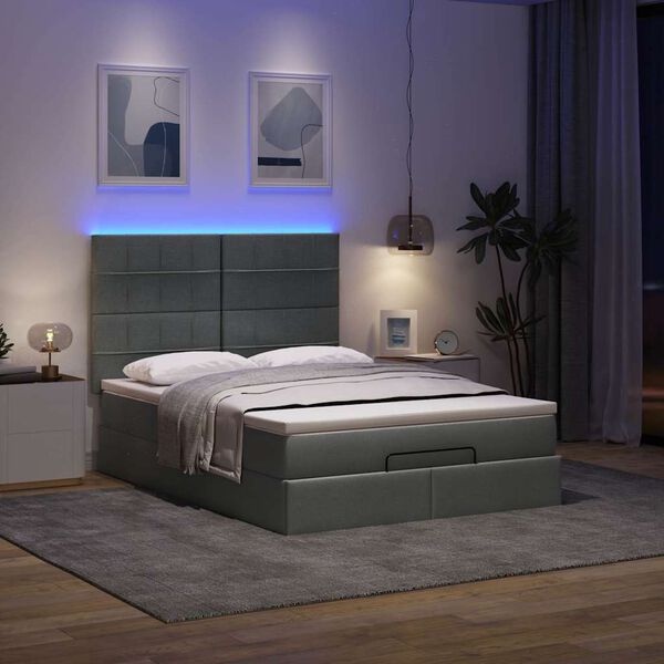 vidaXL Ottoman-Bett mit Matratze & LEDs Dunkelgrau 140x200 cm Stoff