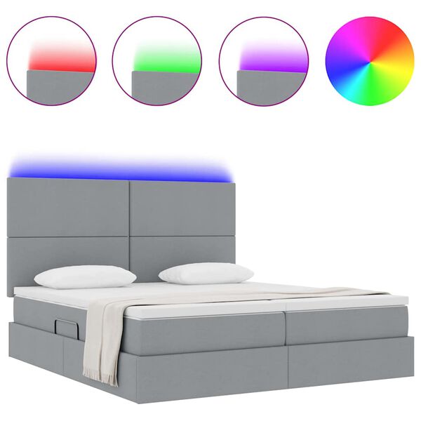 vidaXL Bett mit LED-Lichtleisten Hellgrau 180 x 200 cm Stoff