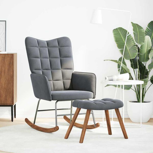 vidaXL Schaukelstuhl mit Hocker Dunkelgrau Samt