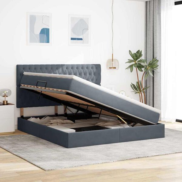 vidaXL Bett mit Stauraum und LED mit LED Dunkelgrau 180 x 200 cm Samt