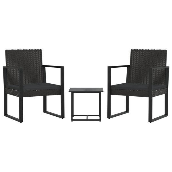 vidaXL 3-tlg. Garten-Lounge-Set mit Kissen Schwarz Poly Rattan