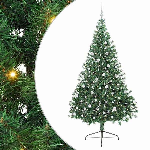 vidaXL K&uuml;nstlicher vorbeleuchteter Weihnachtsbaum Gr&uuml;n 240 cm PVC