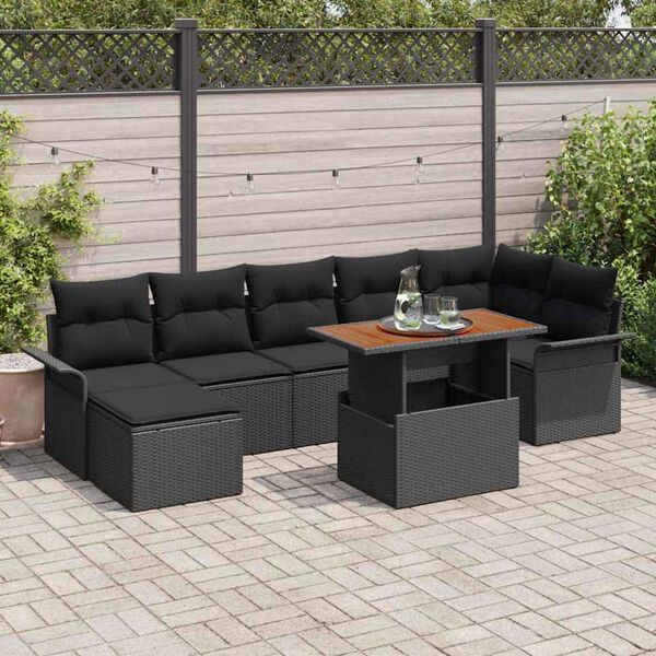 vidaXL Garten-Sofa-Set mit Speicher 8 pcs Schwarz Poly Rattan
