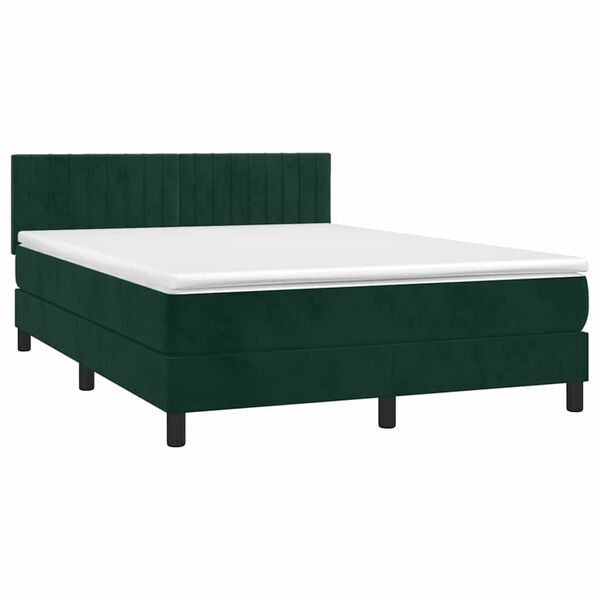 vidaXL Boxspringbett mit Matratze Dunkelgr&uuml;n 140x190 cm Samt