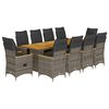 vidaXL 11-tlg. Garten-Bistro-Set mit Kissen Grau Poly Rattan