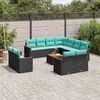 vidaXL 12-teiliges Gartensofa-Set mit Kissen, schwarzes Polyrattan