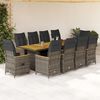 vidaXL 11-tlg. Garten-Bistro-Set mit Kissen Grau Poly Rattan