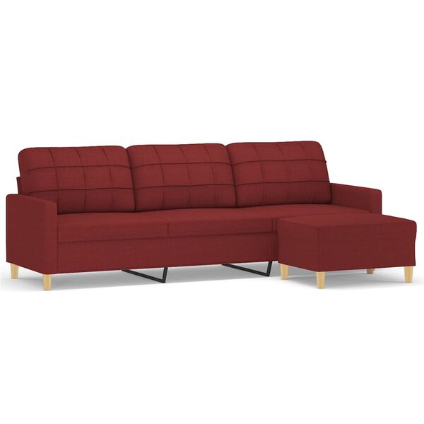 vidaXL 3-Sitzer-Sofa mit Hocker Weinrot 210 cm Stoff