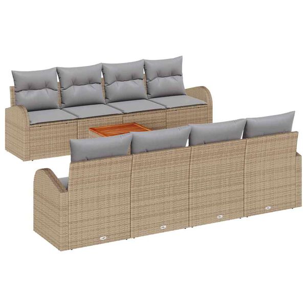 vidaXL Gartensofa-set mit Kissen 9 pcs Beige Poly-Rattan