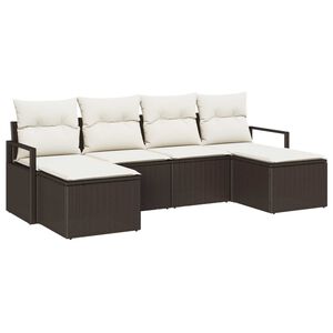 vidaXL Sofa Set mit Kissen 6 pcs Braun und Creme Poly-Rattan