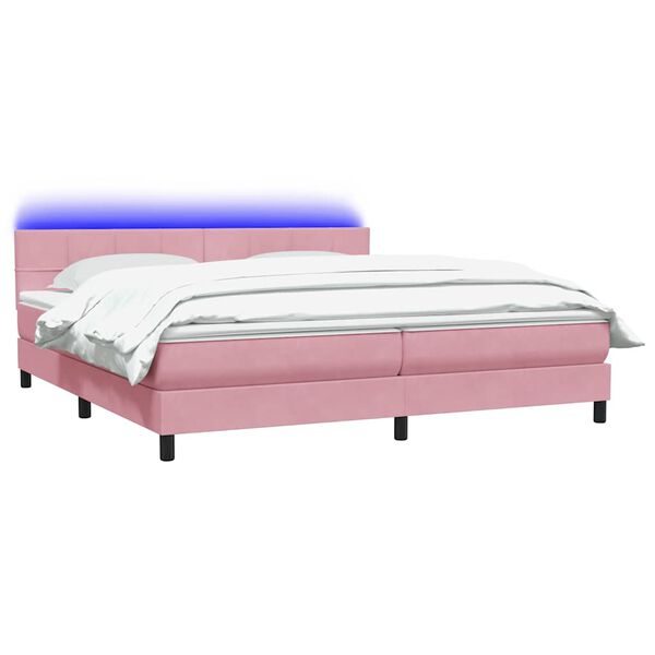 vidaXL Boxspringbett mit Matratze & LED Rosa 180x210 cm Samt