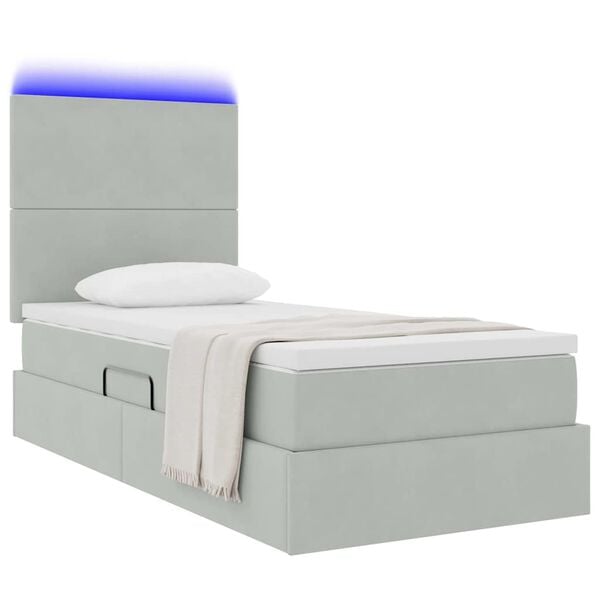 vidaXL Bett mit Stauraum und LED mit LED Hellgrau 90 x 200 cm Samt