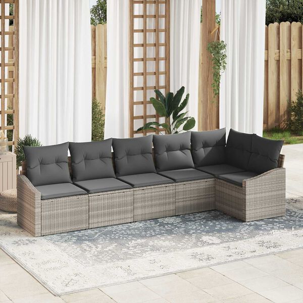 vidaXL Sofa Set mit Kissen 6 pcs Hellgrau Poly Rattan