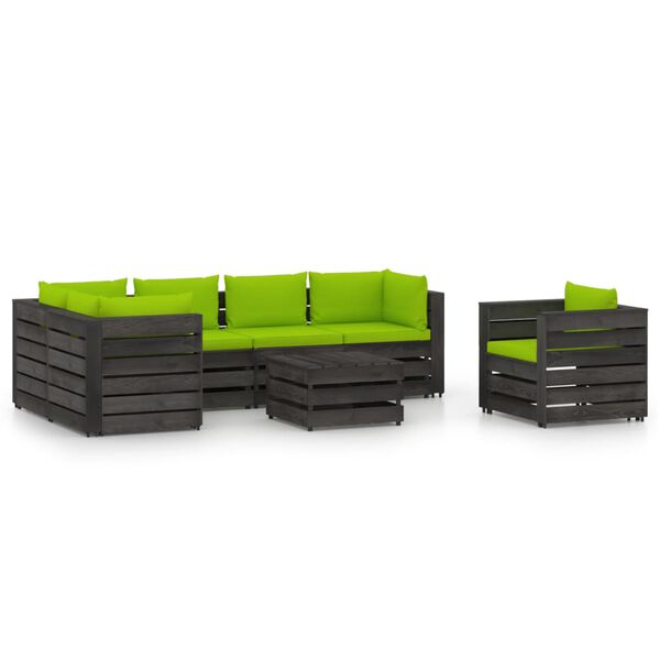 vidaXL 7-tlg. Garten-Lounge-Set mit Kissen Grau Impr&auml;gniertes Holz