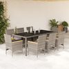 vidaXL 9-tlg. Garten-Essgruppe mit Kissen Grau Poly Rattan und Glas