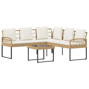 vidaXL Garten-Sofaset mit Kissen 2 pcs Natur Polyrattan und Stahl