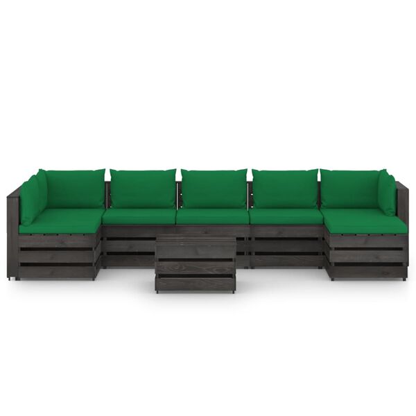 vidaXL 8-tlg. Garten-Lounge-Set mit Kissen Grau Impr&auml;gniertes Holz