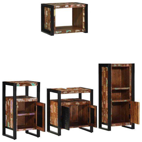 vidaXL Badezimmermöbel-Set mit Regal 4 pcs Massives upgecyceltes Holz