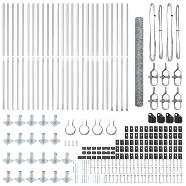 vidaXL Zaunpfosten Silber 50 x 1,4 m (50 mm Maschenweite) Stahl