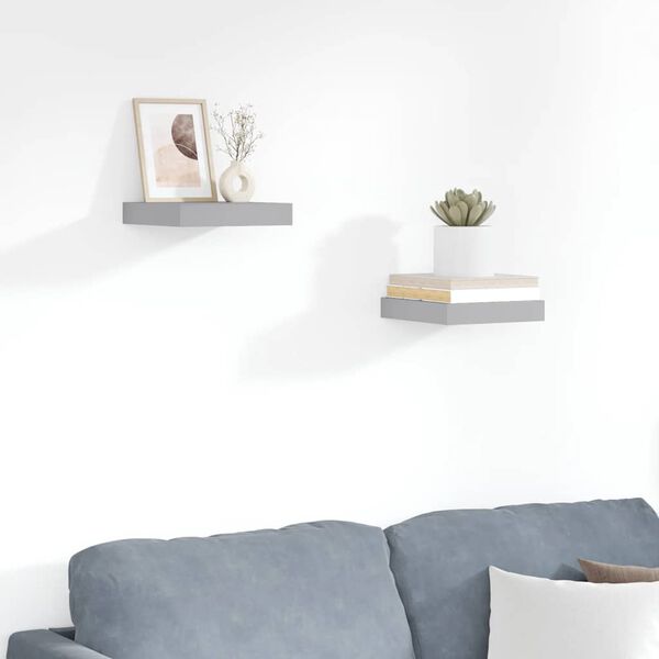 vidaXL Schweberegale 2 Stk. Grau 23x23,5x3,8 cm MDF