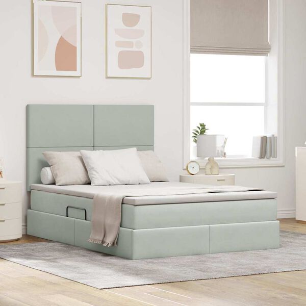 vidaXL Bett mit Stauraum und LED Hellgrau 140 x 200 cm Samt