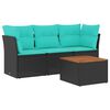 vidaXL 4-tlg. Garten-Sofagarnitur mit Kissen Schwarz Poly Rattan