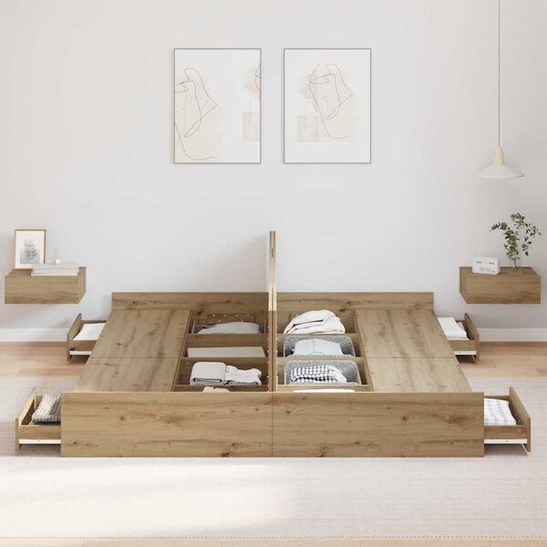 vidaXL Aufbewahrungsbettgestell Artisan-Eiche 200 x 200 cm