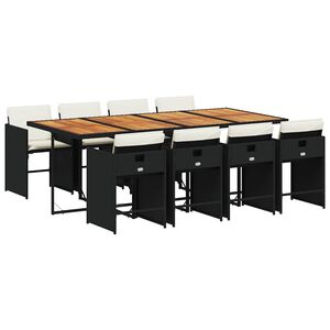 vidaXL 9-tlg. Garten-Essgruppe mit Kissen Schwarz Poly Rattan