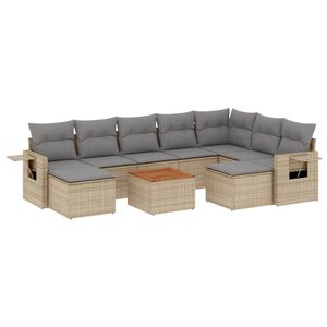 vidaXL 10-tlg. Garten-Sofagarnitur mit Kissen Beige Poly Rattan